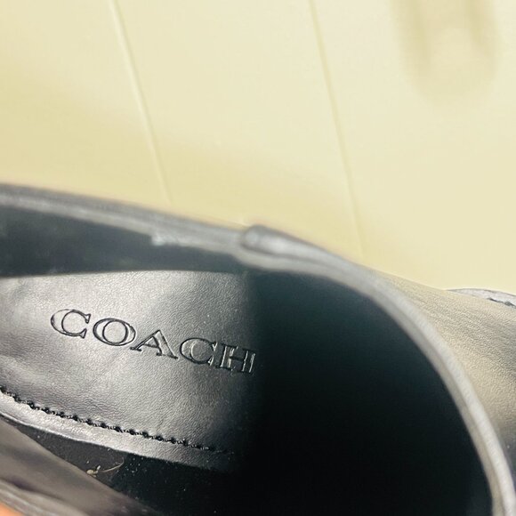 COACH Brand New Sz: 8 Pacey Black Pointed-Toe Leather Western Booties Block Heel - Picture 9 of 10